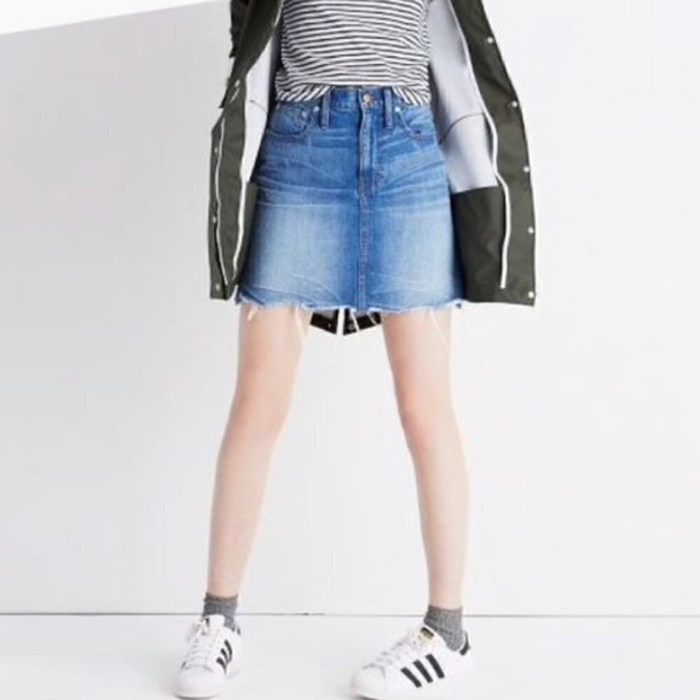 Madewell Step Hem Medium Wash Denim Skirt